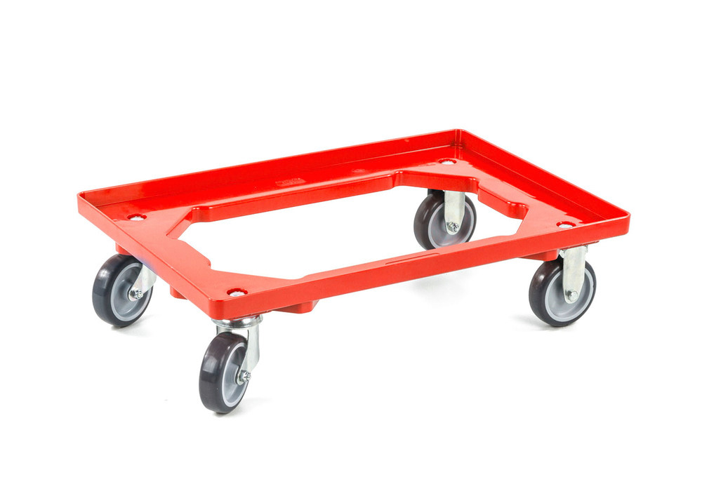 Dolly for Euronorm boxes, open design, 615 x 415 mm, red - 1
