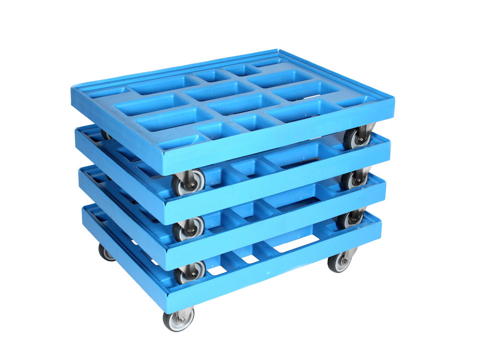Rol.transp. p. caixas norm.europeia, em HDPE, 810 x 610 mm, azul claro