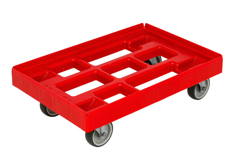 Dolly for Euronorm boxes, welded design, 610 x 410 mm, red - 1
