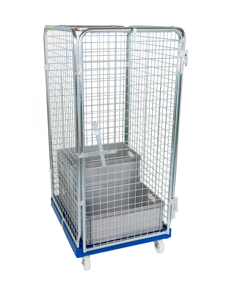 Roll box pallet anti-theft for Euro boxes, plastic base, 5-sided, 1 door, usable height 1600 mm - 2