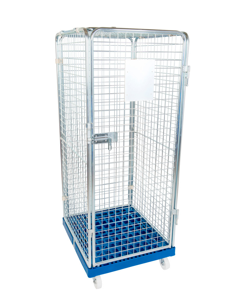 Roll box pallet anti-theft, with plastic base, 5-sided, with 1 door, 724 x 815 x 1800 mm - 1