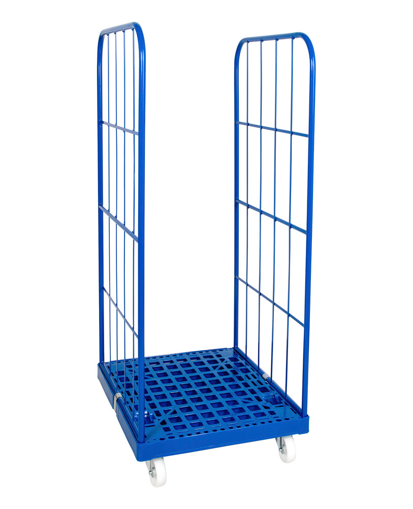 Rollbehälter mit Kunststoffplatte, blau, 2 Gitterwände, 724 x 815 x 1650 mm - 1