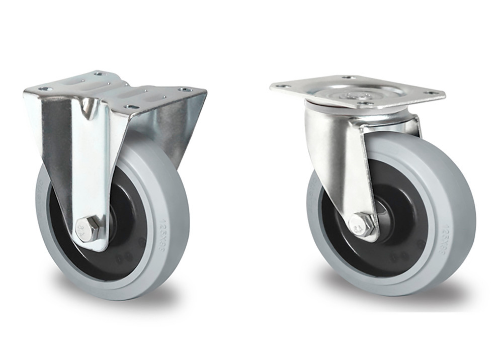 Merpris for hjulsæt af PA/Elastik, 2 faste og 2 styrehjul, Ø 108 mm, slidbane grå - 1