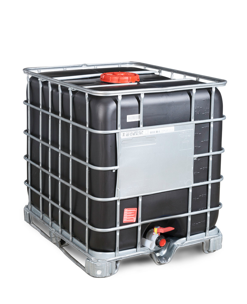 Recobulk IBC hazard. goods container, UV protect, steel runner 1000 litre, NW225 opening, NW50 drain - 1