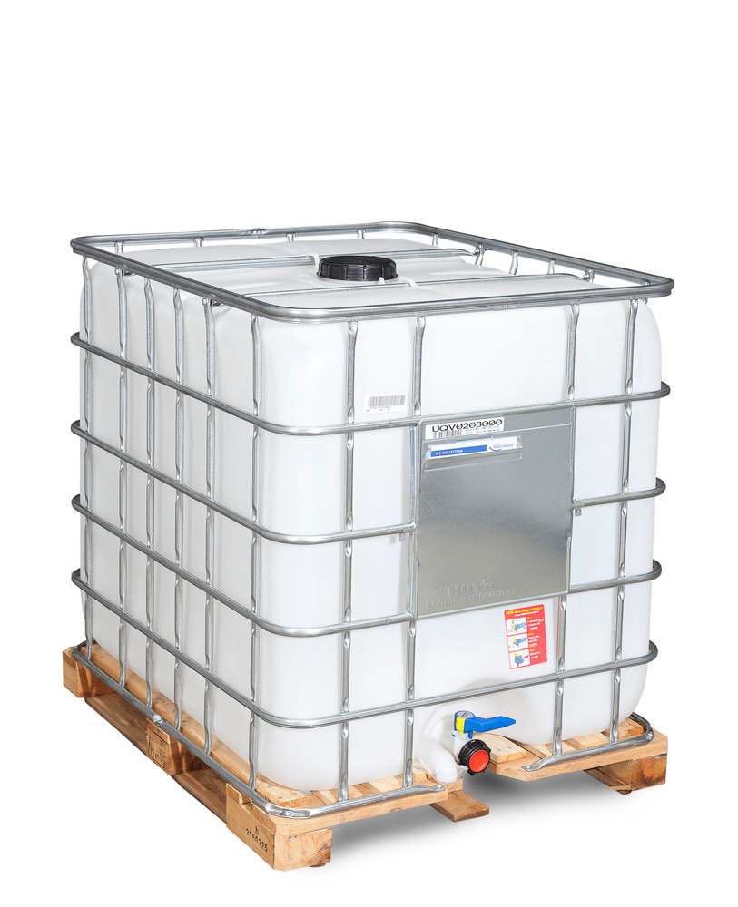 IBC kontejner, dřevěná paleta, 1000 litrů, plnící otvor DN 150, vypouštěcí otvor DN 50 - 1