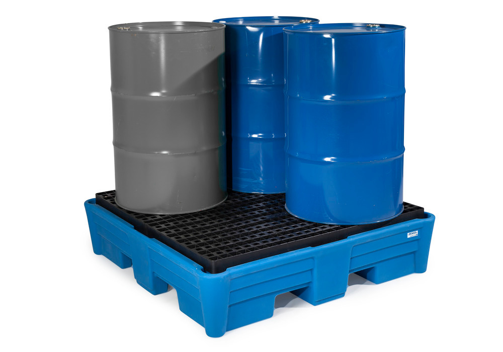 Spill pallet classic-line in polyethylene (PE) for 4 drums, with PE grid, 1330x1330x320 - 3