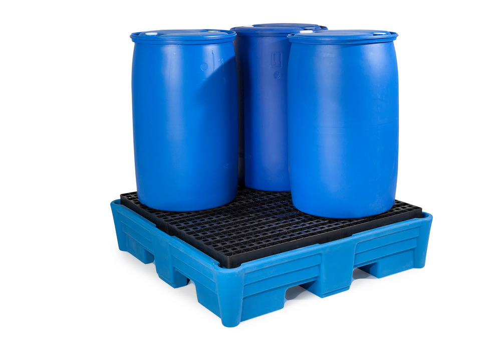 Spill pallet classic-line in polyethylene (PE) for 4 drums, with PE grid, 1330x1330x320 - 2