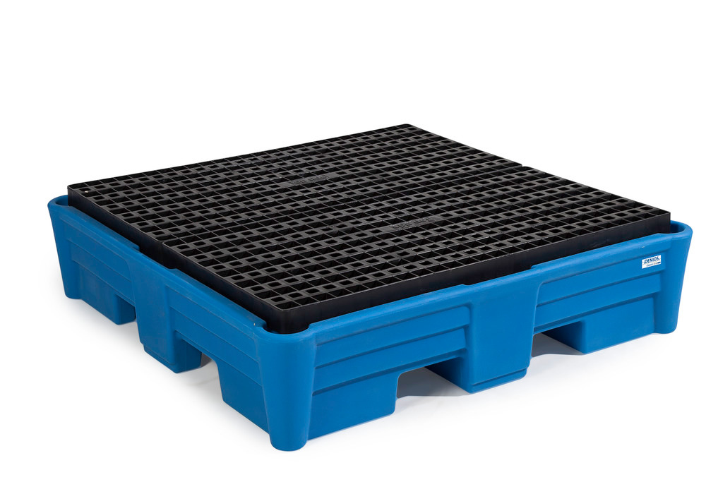 Spill pallet classic-line in polyethylene (PE) for 4 drums, with PE grid, 1330x1330x320 - 1