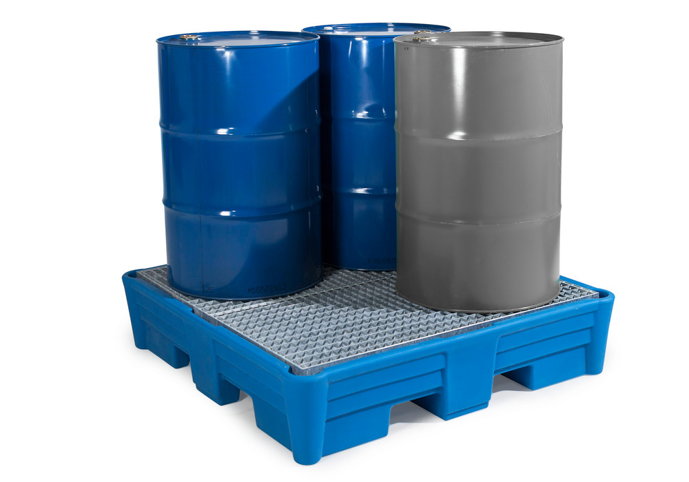 Spill pallet classic-line in polyethylene (PE) for 4 drums, with galvanised grid, 1330x1330x295 - 7