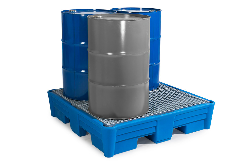 Spill pallet classic-line in polyethylene (PE) for 4 drums, with galvanised grid, 1330x1330x295 - 6