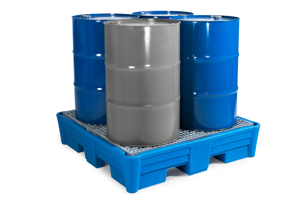 Spill pallet classic-line in polyethylene (PE) for 4 drums, with galvanised grid, 1330x1330x295 - 5