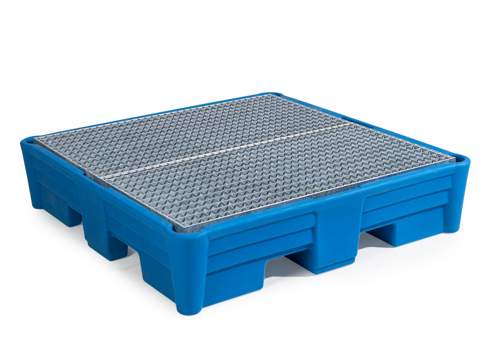 Spill pallet classic-line in polyethylene (PE) for 4 drums, with galvanised grid, 1330x1330x295 - 4