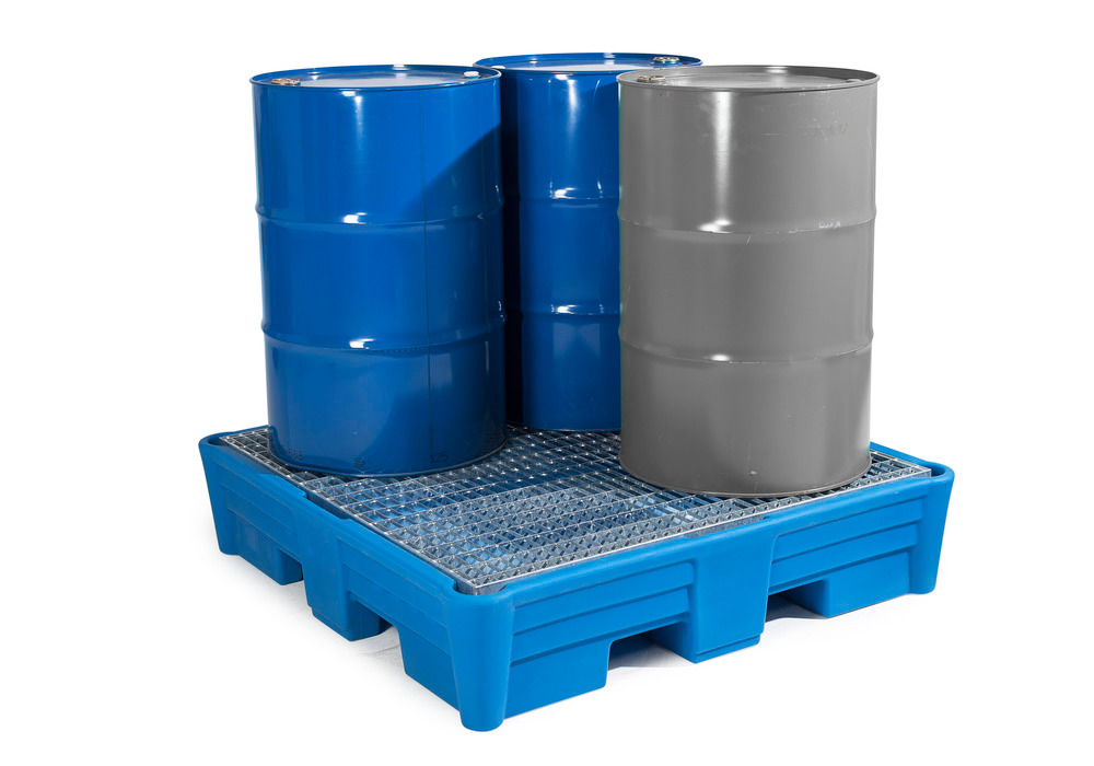 Spill pallet classic-line in polyethylene (PE) for 4 drums, with galvanised grid, 1330x1330x295 - 3
