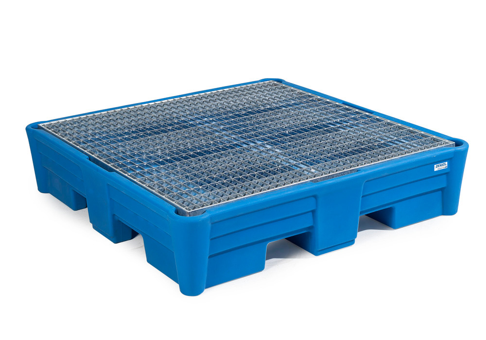 Spill pallet classic-line in polyethylene (PE) for 4 drums, with galvanised grid, 1330x1330x295 - 1