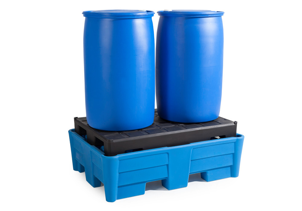 Opvangbak classic-line van polyethyleen (PE) voor 2 vaten, met PE pallet, 1330x930x500 - 2