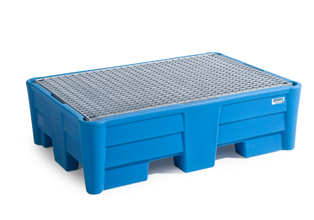 Spill pallet classic-line in polyethylene (PE) for 2 drums, with galvanised grid, 1330x930x385 - 1