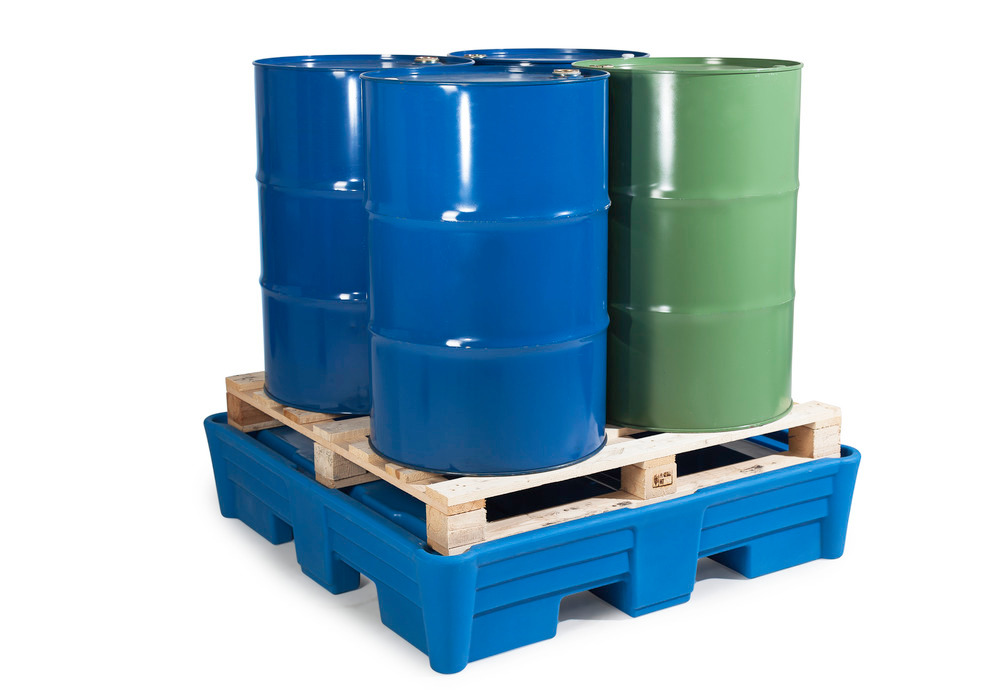 Spill pallet classic-line in polyethylene (PE) for 4 drums, without grid, 1330x1330x295 - 2