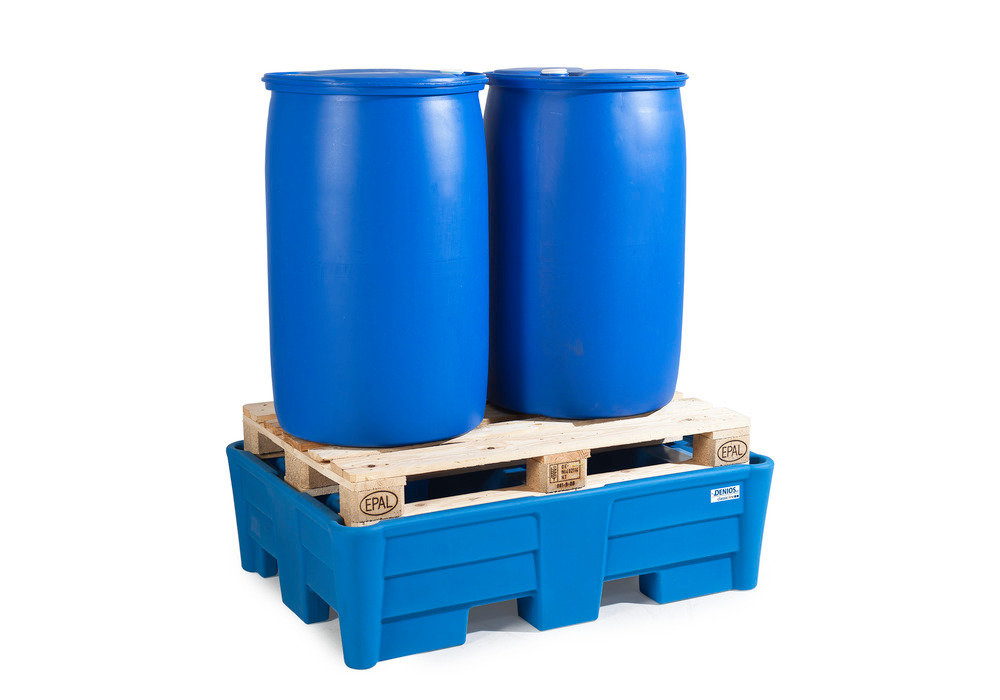Poly Spill Pallet, 2 Drum Spill Containment, Without grate, For acids- 66 Gal sump, 52"x36"x15" IN - 1