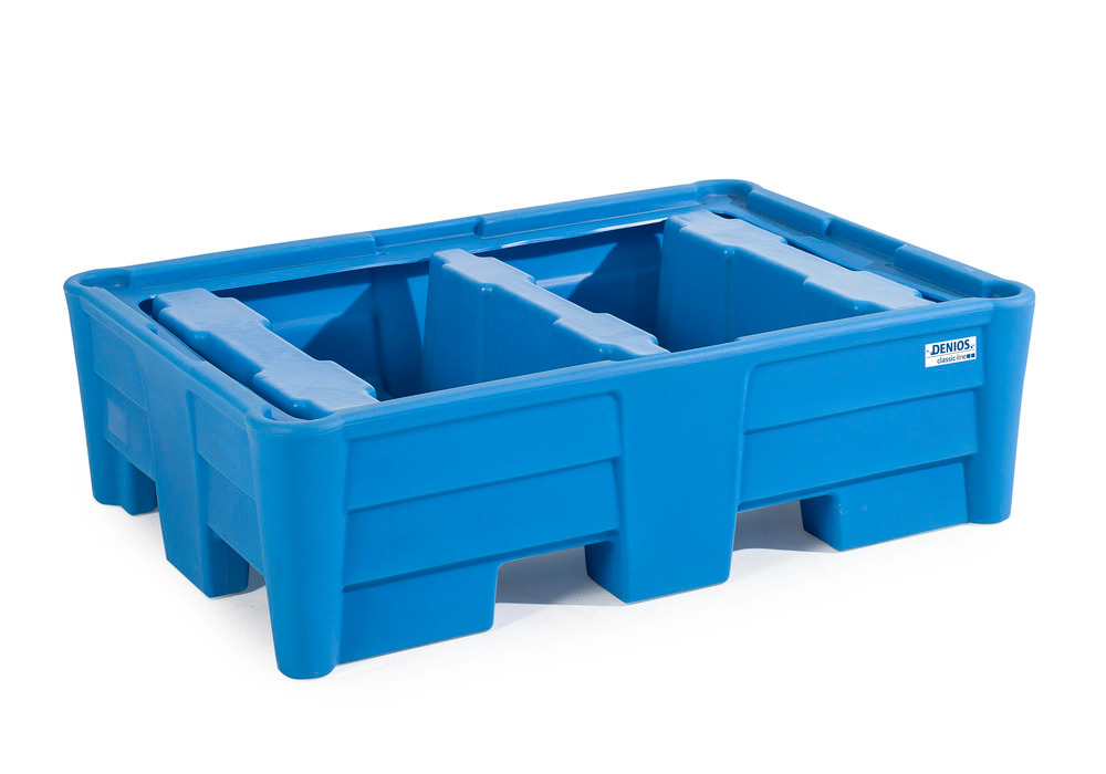 Spill pallet classic-line in polyethylene (PE) for 2 drums, without grid, 1330x930x385 - 1