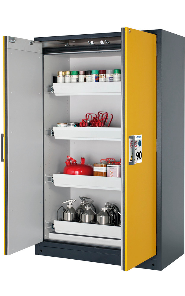 Brandsäkert skåp asecos Select W-124, gula dörrar, med 4 utdragskar - 1