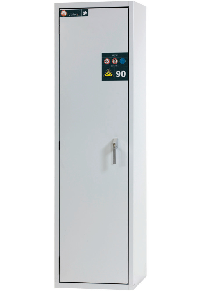Protipožární skříň na plynové lahve asecos G90, 1 x 50 l lahve, š 600 mm, dveře vlevo, šedá - 2