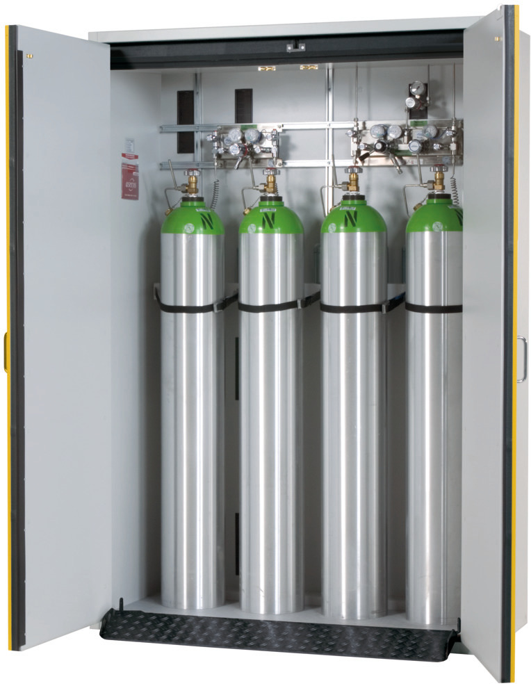 Brannsikkert gasskap for trykkgassflasker G 30.14, 1400 mm bred, 2-fløyet dør, gul - 1