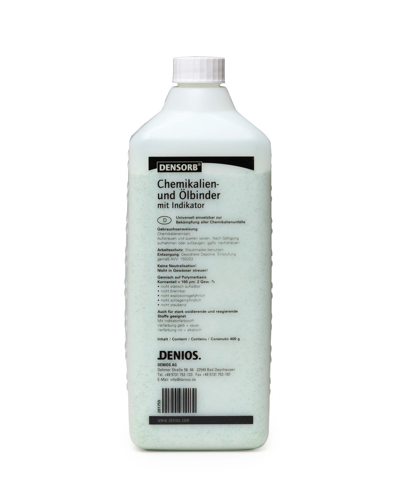 Absorbant DENSORB Multi-Sorb, granulés produits chimiques/acides, indicateur, inerte, bouteille 400g - 1
