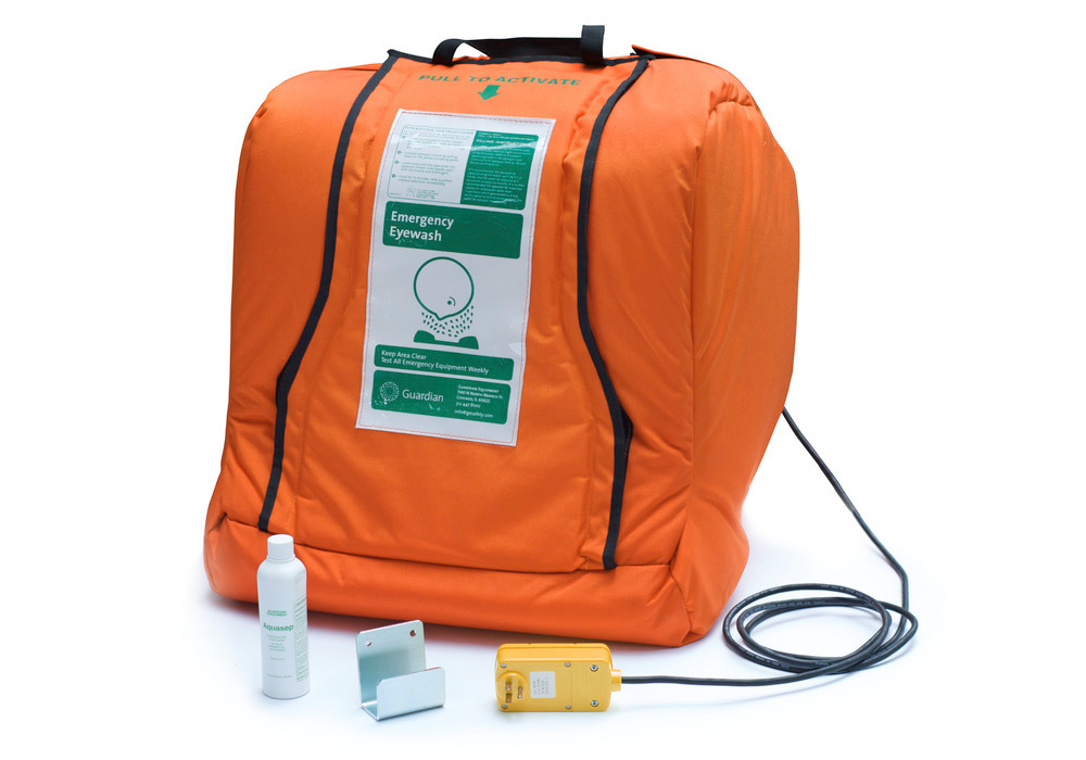 Portable Eye Wash - AquaGuard Gravity-Flow - 16 Gallon Tank -Heated Orange Insulation Jacket - 1