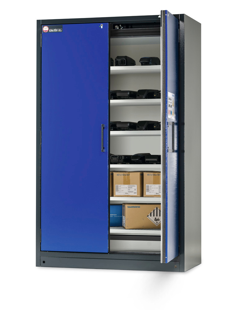 Asecos litiumioniakkujen varastokaappi SafeStore, 6 hyllyä, leveys 1200 mm