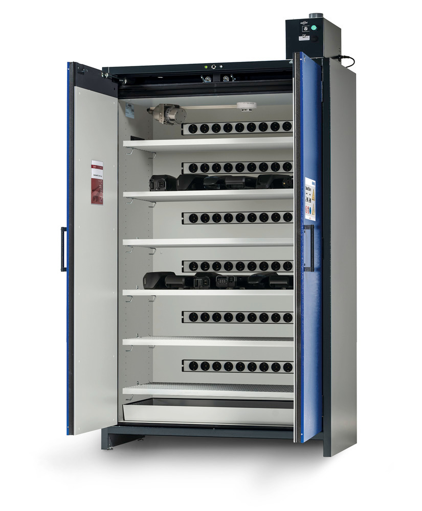 asecos Skriňa na nabíjanie Li-Ion batérií, SmartStore-Pro, 2,0-V, 6x polica, š 1200 mm - 1