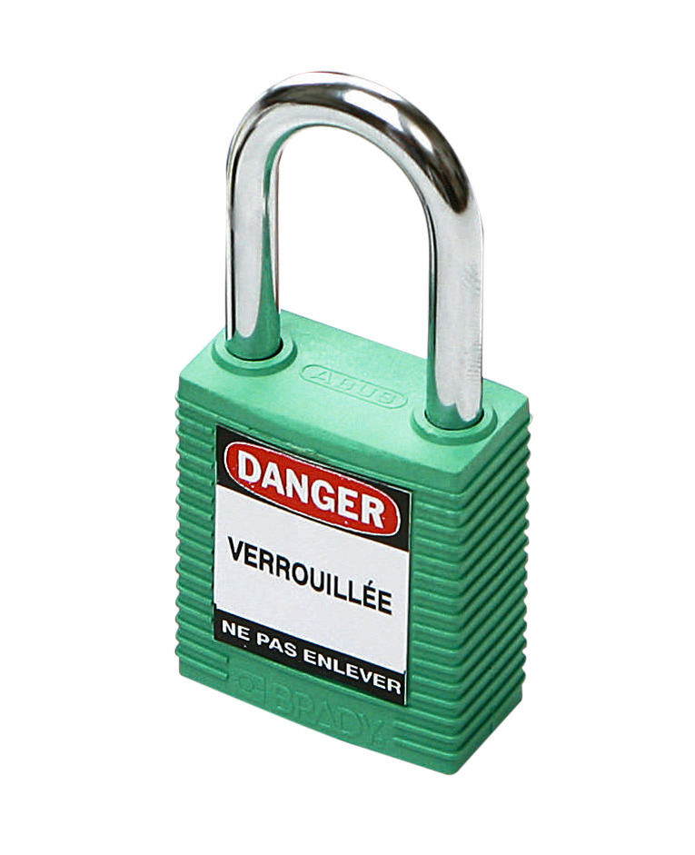 Safety lock with steel shackle, green, keyed to differ - 1