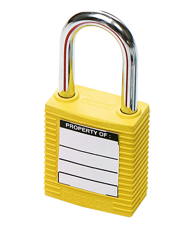 Safety lock with steel shackle, yellow, keyed to differ - 1