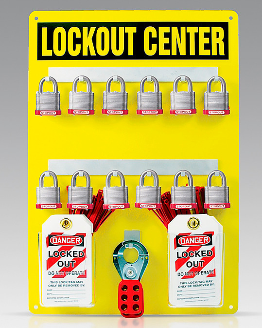 Lockout Center - Aluminum Hanger Boards - 12-Padlock Board with kit - English - 14" x 14" - 1