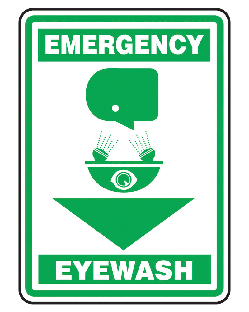 Safety Sign - Emergency Eyewash - Aluminum - Green - 10 in x 14 in - 1
