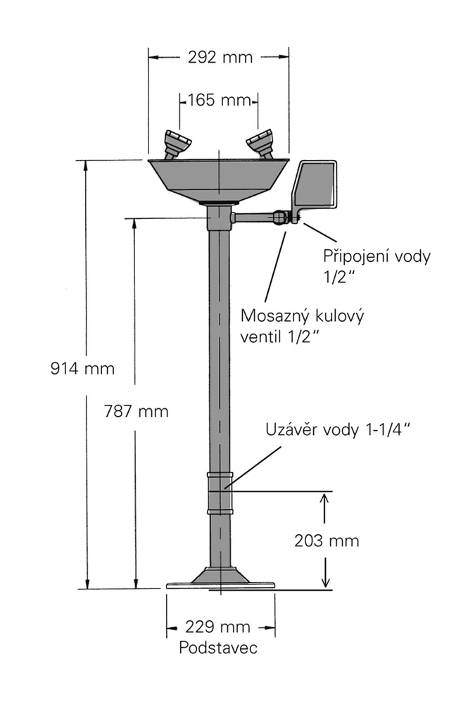 Oční sprcha typ G 1760-P, s plastovým umyvadlem, k montáži k podlaze - 2