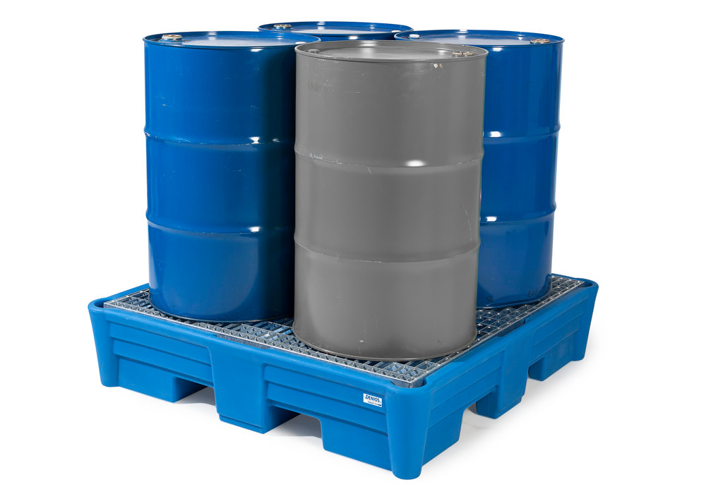 Spill Pallet, 4 Drum Spill Containment, Galvanized grating, For Acids- 66 Gal sump, 52"x52"x15" IN - 3