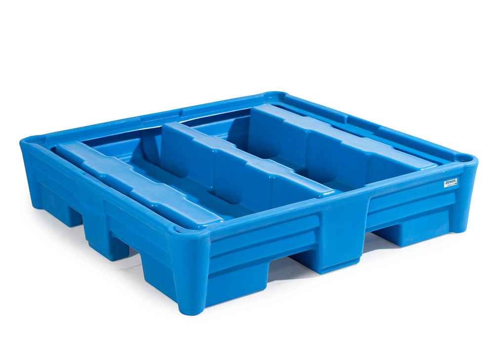 Poly Spill Pallet, 4 Drum Spill Containment, Without grate, best for acids and alkalis, 52"x52"x15" IN - 3