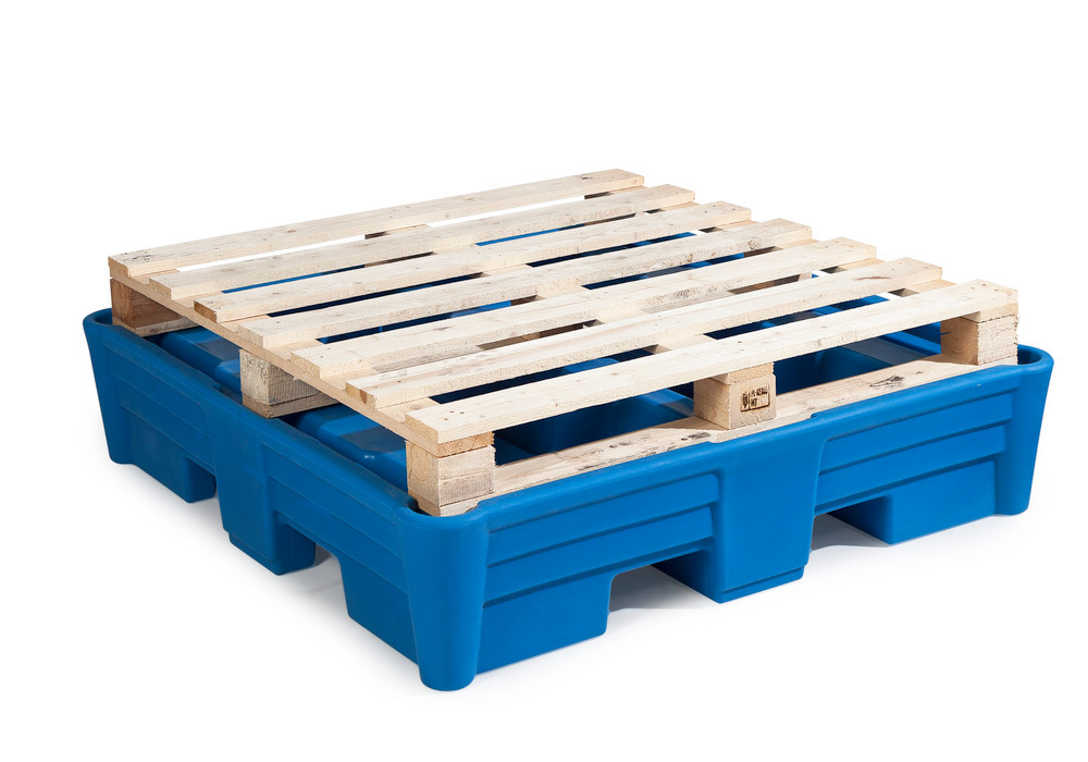Poly Spill Pallet, 4 Drum Spill Containment, Without grate, best for acids and alkalis, 52"x52"x15" IN - 2