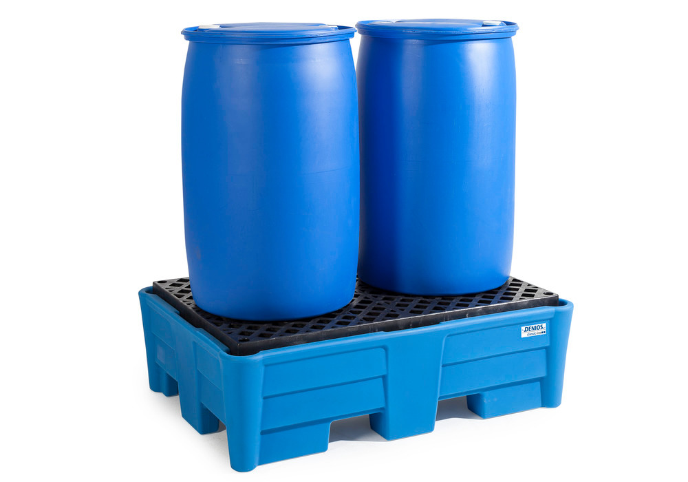 Spill Pallet, 2 Drum Spill Containment, Poly Grating, For Acids- 66 Gal sump, 52"x36"x15" IN - 1