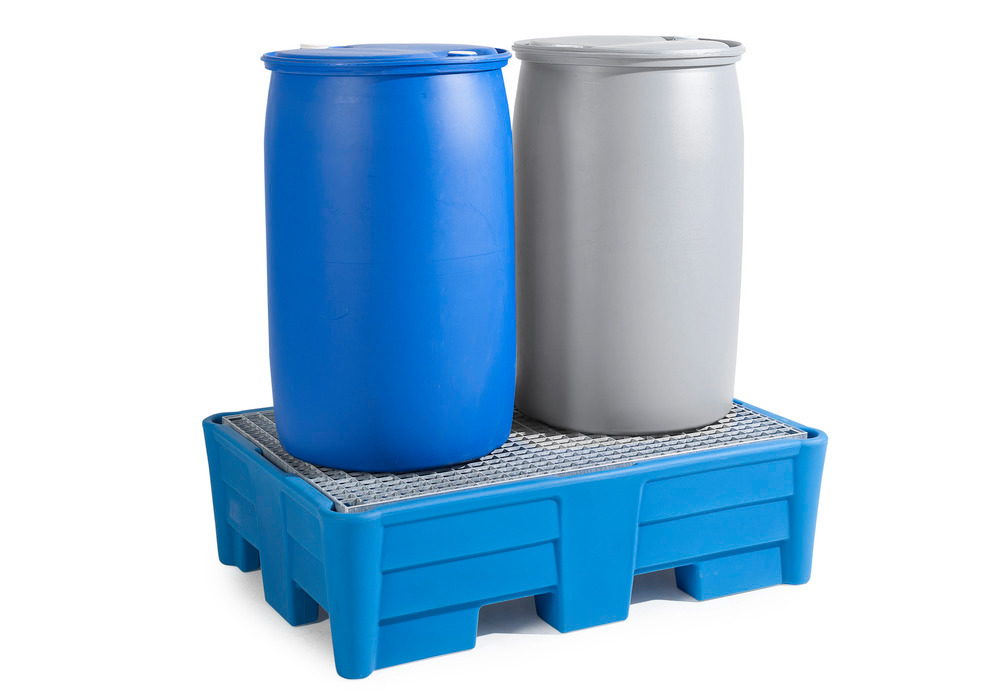 Spill Pallet, 2 Drum Spill Containment, Galvanized Grating, For Acids- 66 Gal sump, 52"x36"x15" IN - 2