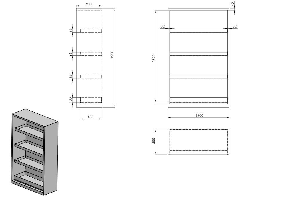 Armario para químicos con puertas correderas, cubeto inferior y 3 cubetos intermedios: Space CS 124 - 3