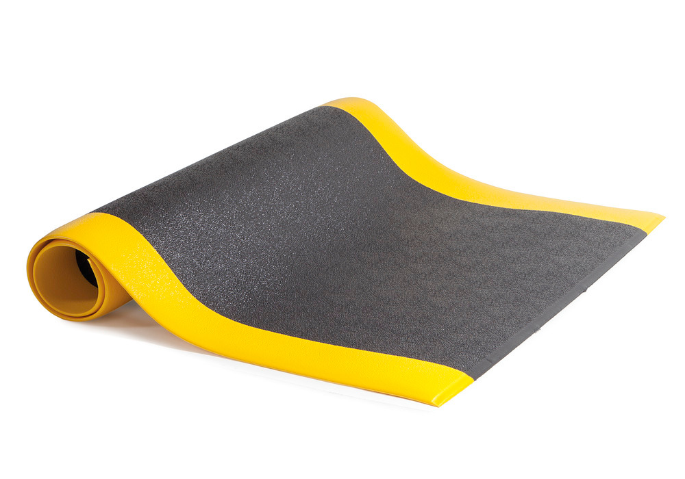 Antivermoeidheidsvloer voor droge werkplekken, mat 0,9 x 1,5 m, zwart/geel met noppen