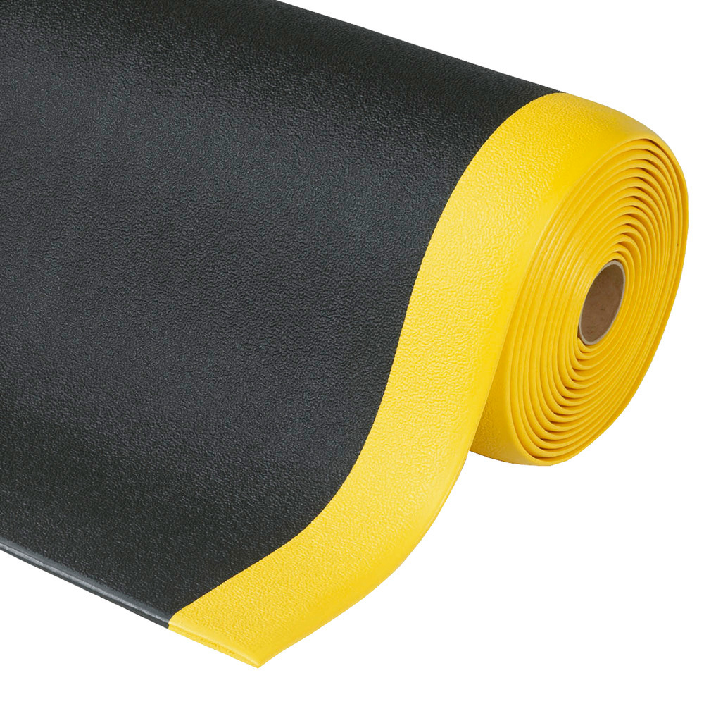 Anti-fatigue flooring for dry work areas, width 0.9m, max. length 18m, black/yellow - 1