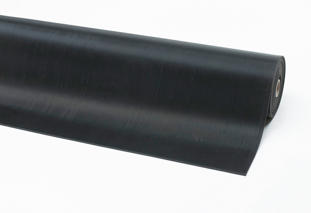 Anti-skli matte i gummi med riller, 100 cm x 10 m, sort - 1