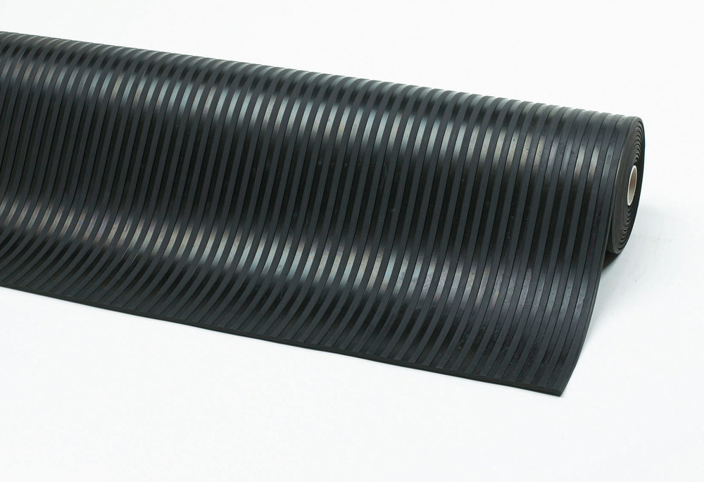 Anti-skli matte i gummi med riller, 120 cm x 10 m, sort - 1