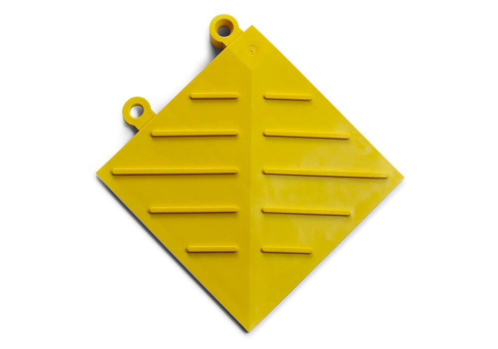 Nájezdový rohový díl k protiúnavové dlaždici DF, z PVC, žlutý, 15,2 cm x 15,2 cm