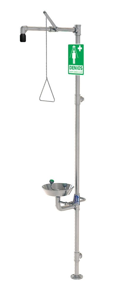 Full body and eye shower, G 1991, made from stainless steel, with basin for the eye and face shower - 1