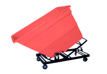 Self Dumping Hopper - Poly - 1.7 yd with Casters - Red - Dumps up to 40 degrees - Steel Tube Frame - 1