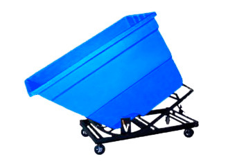 Self Dumping Hopper - Poly - 1.7 yd with Casters - Blue - Dumps up to 40 degrees - Steel Tube Frame - 1