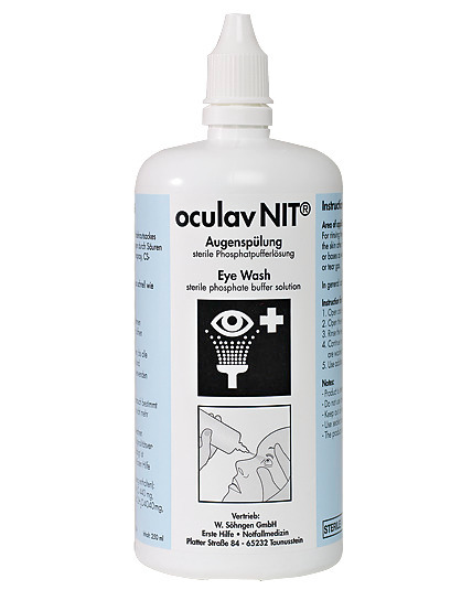 OculavNit emergency eyewash solution, pressure wash bottle with 250 ml sterile solution, 3 year life - 1